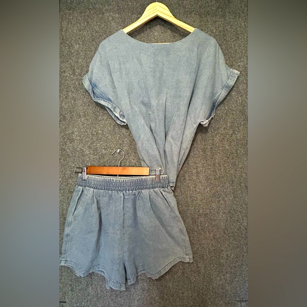 So Me , Comfortable & Casual Denim Blue Two-Piece Set Size Small